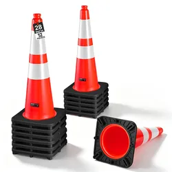 VEVOR Warnkegel 12er-Pack 715 mm Verkehrskegel Verkehrshütchen Pylonen PVC, für Parkplätze, Absperr- oder Warnbereiche, Verkehrsleitkegel mit Hochsichtbaren Reflektorstreifen, Platzsparend Stapelbar