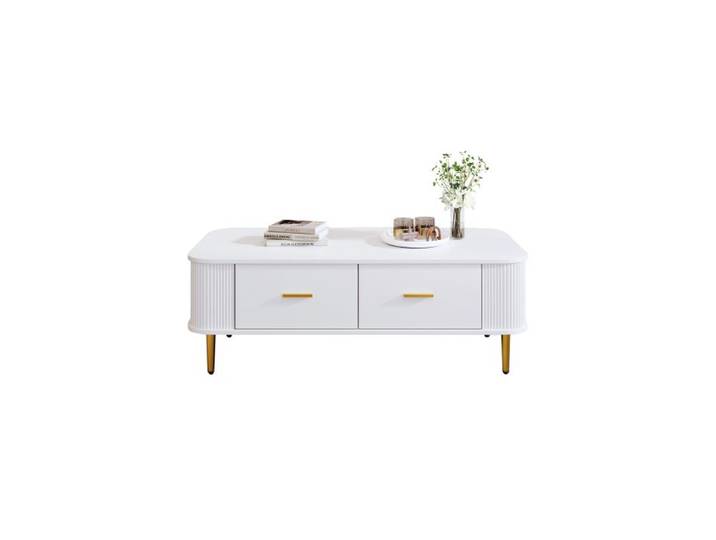 Table basse - MUVOE - Rectangulaire - Blanc et doré - 4 tiroirs - Design contemporain