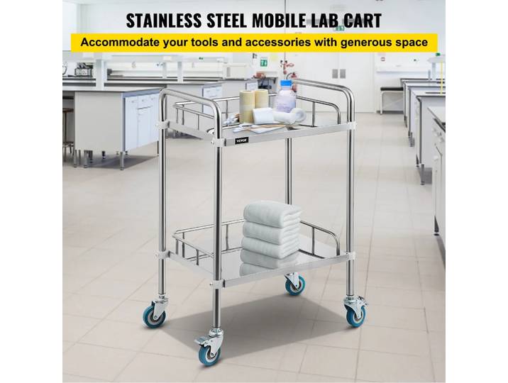 Chariot de traitement à 2 couches en acier inoxydable, chariot d'instruments à trois couches, soins d'habillage d'hôpital, chariot de thérapie de beauté pour laboratoire