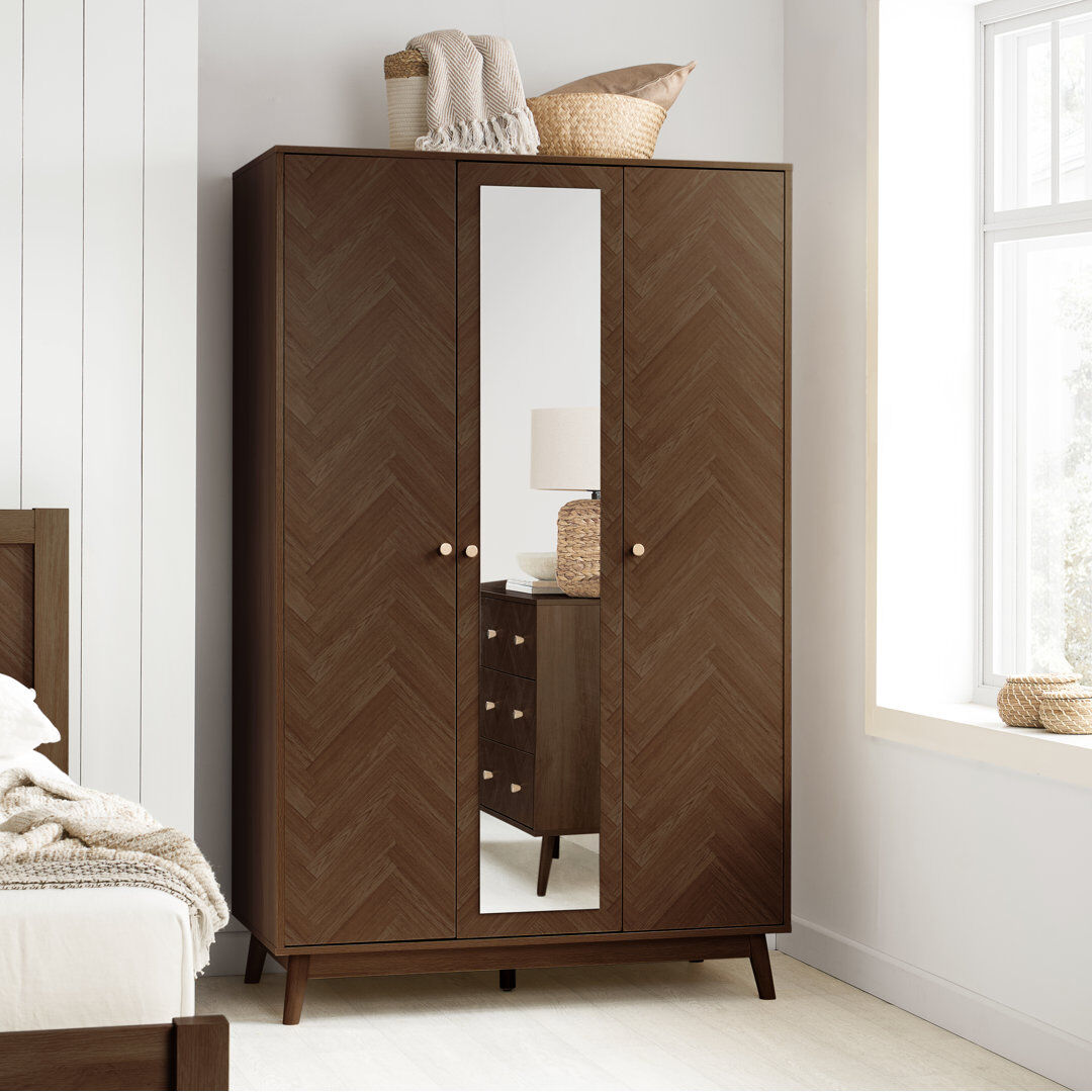 Norden Home Mardell 3 Door Particle Board Wardrobe Walnut 180cm H X 112cm W X 56cm D