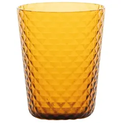 Zafferano Isolano 6er-Set Trinkgläser aus bernsteinfarbenem, mundgeblasenem Glas, handgefertigt mit Diamant-Textur, ideal für jeden Esstisch.