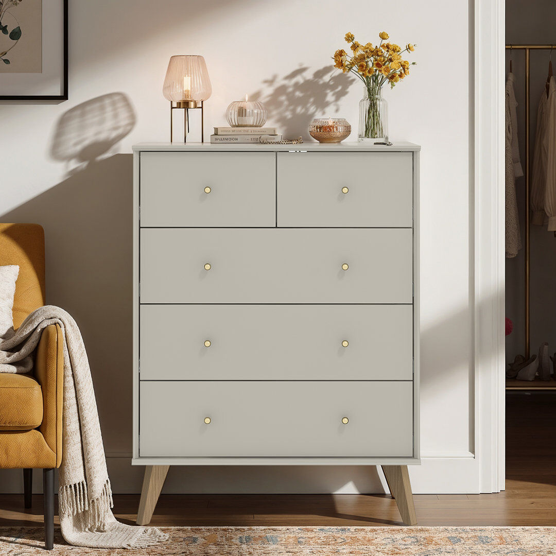 George Oliver Abby 5 Drawer Chest Light Grey 96.7cm H X 73cm W X 39.7cm D