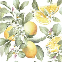 Ambiente 20 Servietten Papier 33x33cm 3-lag - hochwertige Einweg Papierservietten Zitronen Blüten Aquarell Sommer Garten Grillen Dekoration Feier Frucht Design