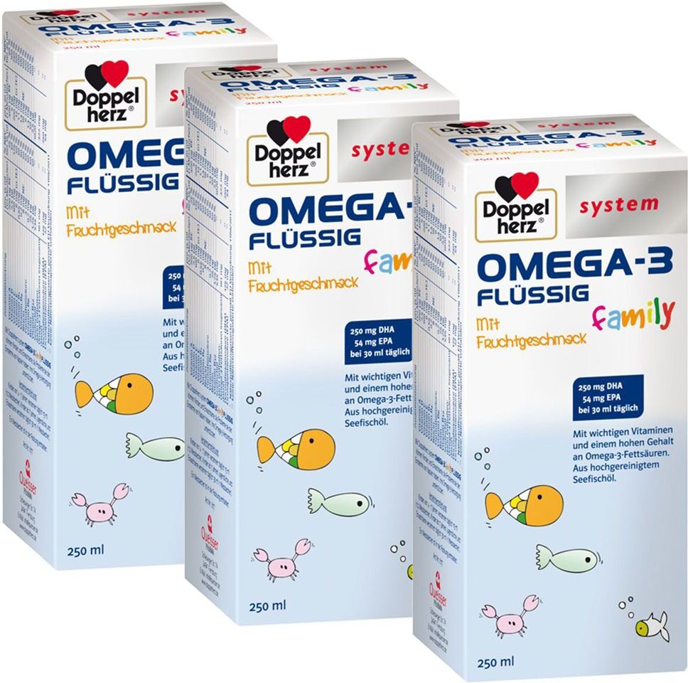 Doppelherz® system 3x Doppelherz Omega-3 flüssig family system 3x250 ml Flüssigkeit zum Einnehmen