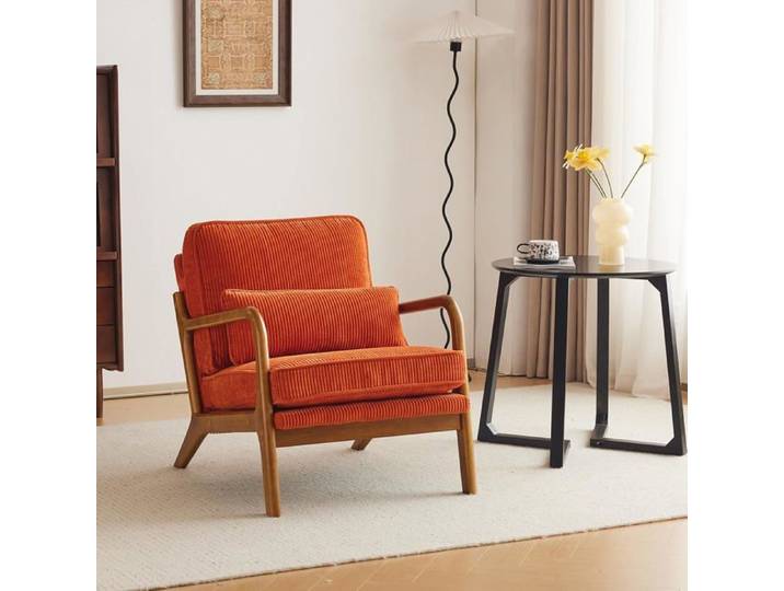 VINGLI Fauteuil de Salon avec Cadre en Bois Fauteuil d'Appoint Relaxation Chaise d'Attente Velours Côtelé Orange