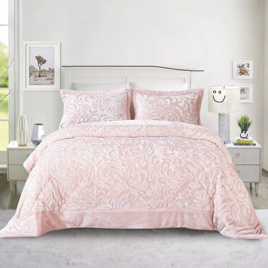 SHAZ HOME Microfiber Floral Bedspread with Pillow Shams Pink Double Bedspread + 2 Standard Shams