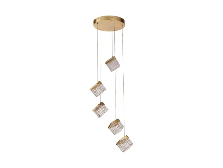 Multi-Drop Design LED Pendellampe Cuboid Gold, Transparent Searchlight