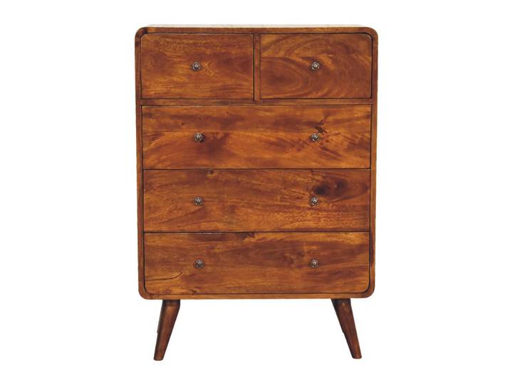 Artisan Furniture Kommode Stella, 2 über 3 Schubladen, Nordische Beine, Braun, Holz, Echtholz,Mangoholz, Holz Optik, Rechteckig, 70x98x35 cm, Kleinmöbel, Kommoden