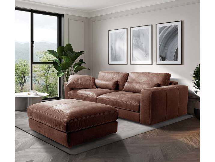 Polsterhocker 123 x 45 x 93cm Braun Echtleder Arelia: Muskat