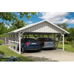 Skan Holz Schwarzwald Doppel 684x772cm Dachsch.weiss inkl.kl.Abstellraum Holzcarport