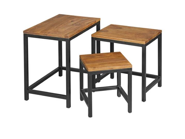 Beistelltisch-Set Gobabis 3-teilig Metall Sheesham