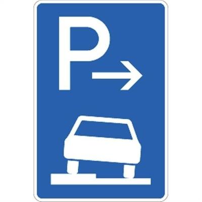 Verkehrsschild VZ315-51, Parken halb auf Gehwegen links (Anfang), Alu, RA1, 420x630 mm