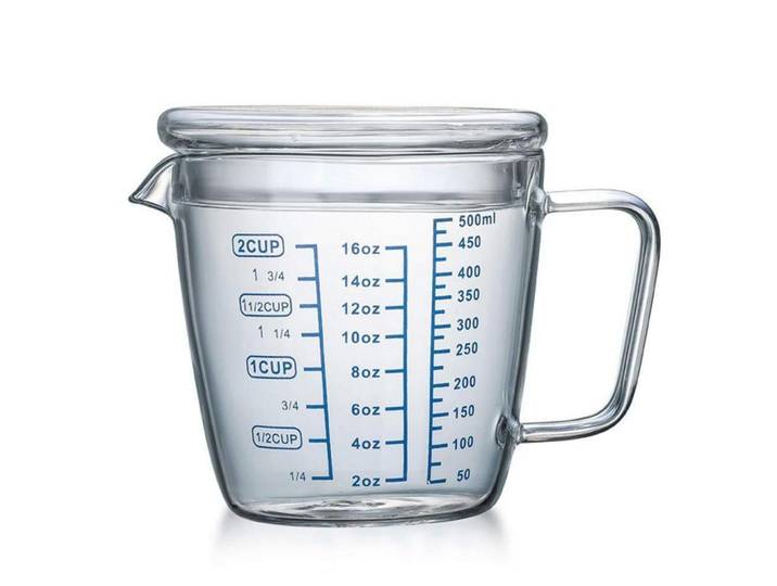Messbecher Glas 500 ml mit Deckel, Transparent, Backen & Backzubehör, Messbecher