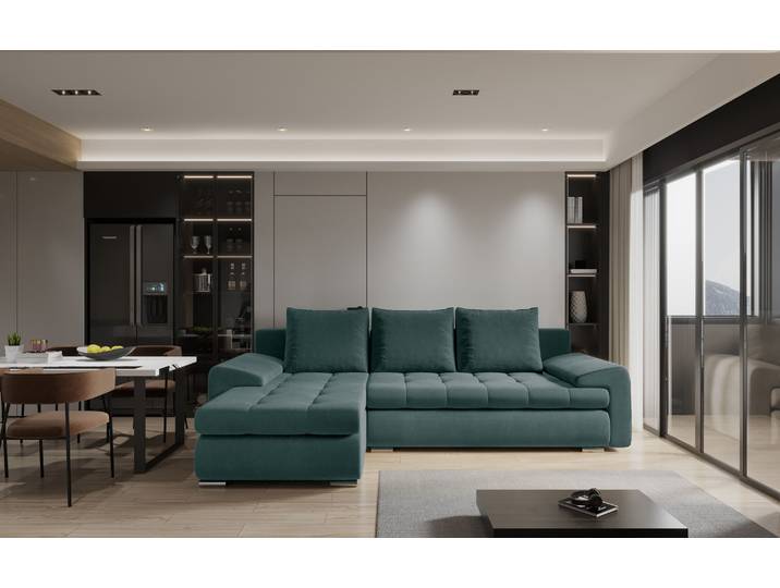 Kaiser Möbel Elegantes und modernes Ecksofa TOMI Castel Azurblau Links