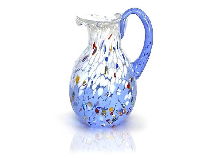 MAZZEGA ART & DESIGN - Karaffe Special Edition aus mundgeblasenem und handgearbeitetem Glas, hergestellt auf der Insel Murano - Die Farben von Murano - Modell Veronese Made in Italy (1, Weiß-Blau)