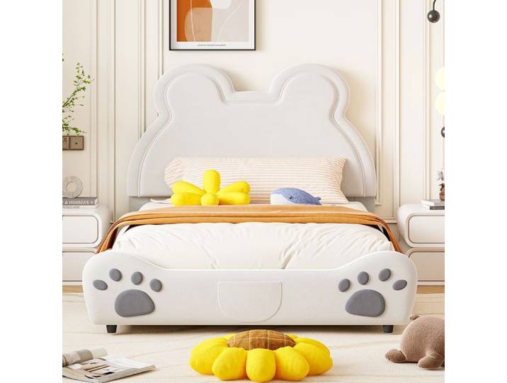 Lit enfant ZUONCEGLNG velours blanc 140 x 200 cm