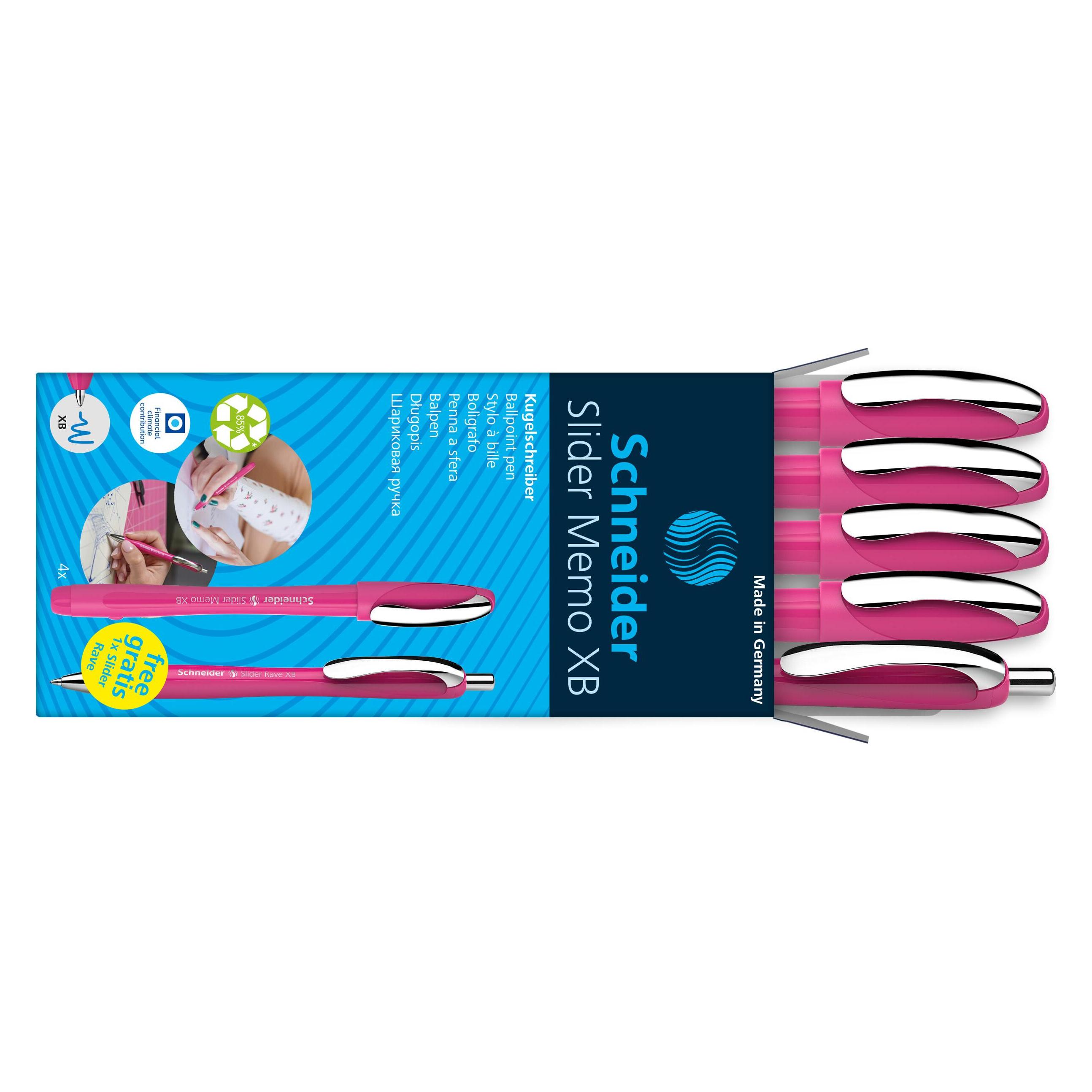 Schneider AKTION: Kugelschreiber Slider Memo pink, Schreibfarbe: blau, 4 St. + GRATIS Kuge (5x) (50-150265)