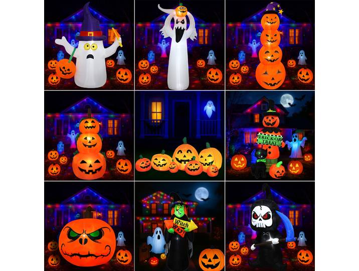 Décorations extérieures gonflables pour Halloween, 1 pièce, décoration de cour gonflable avec LED intégrées, citrouille gonflable pour fête d'halloween