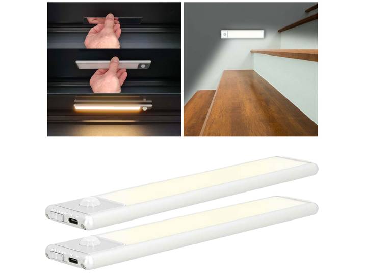 2er-Set Akku LED-Lichtleiste mit Bewegungssensor, 20,5 cm