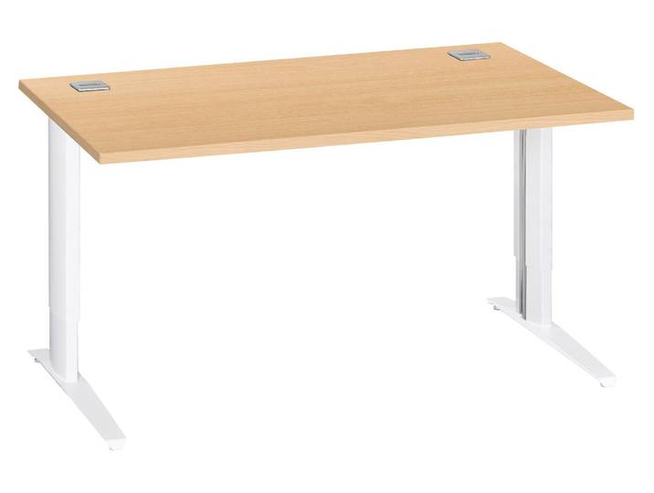 Bureau droit Excellens L 140 cm hêtre réglable en hauteur piétement métal blanc - - Bruneau