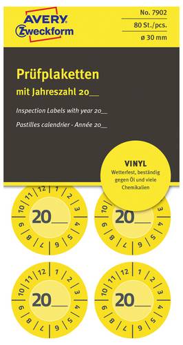 Avery-Zweckform 7902 Prüfplakette 20XX Gelb (Ø) 30mm 30mm 80St.