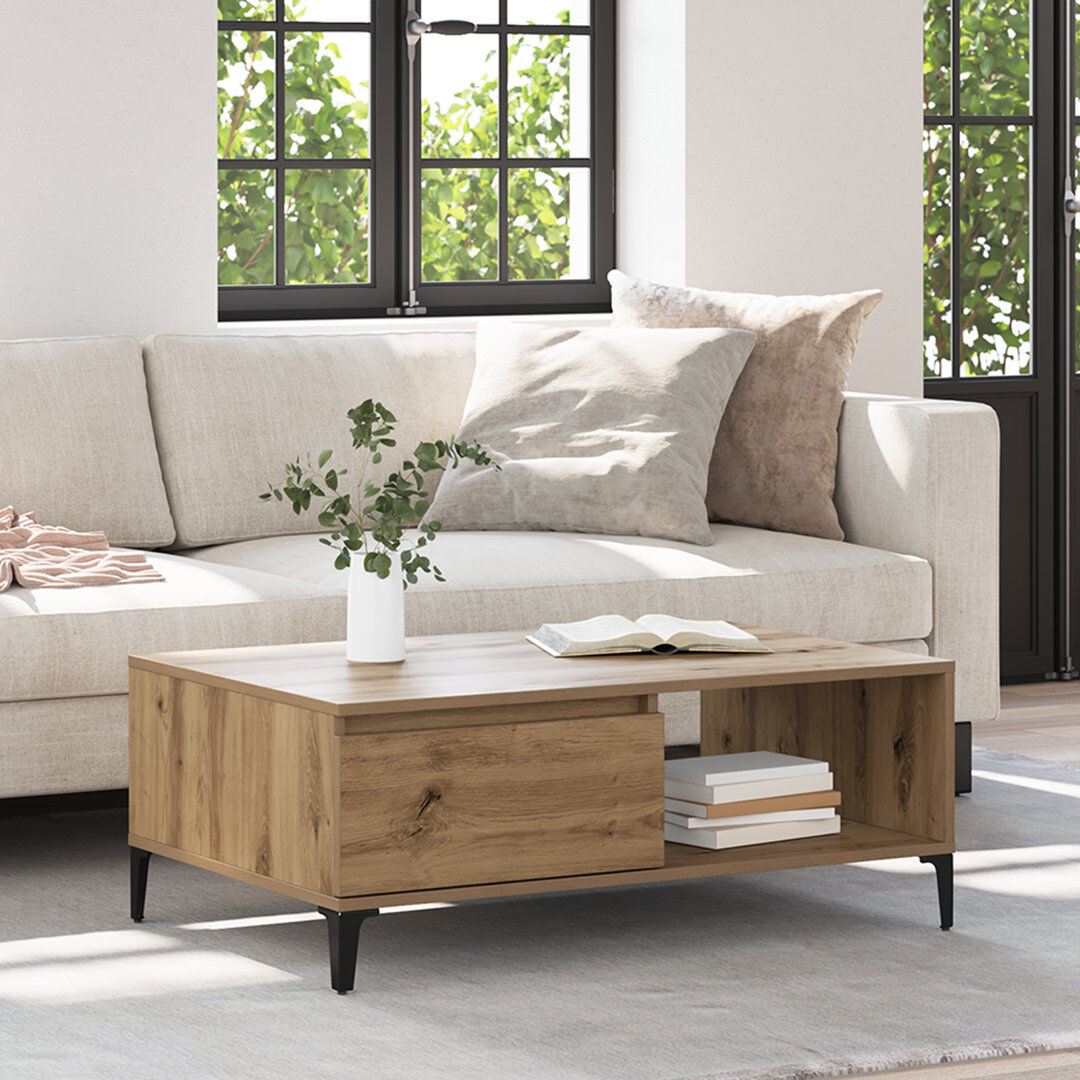George Oliver Coffee Table Couch Tea Side Table Chipboard Artisan Oak/Black 35cm H X 90cm W X 60cm D
