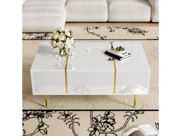 Table basse - Design minimaliste - 2 tiroirs - Finition brillante - 100x60 cm