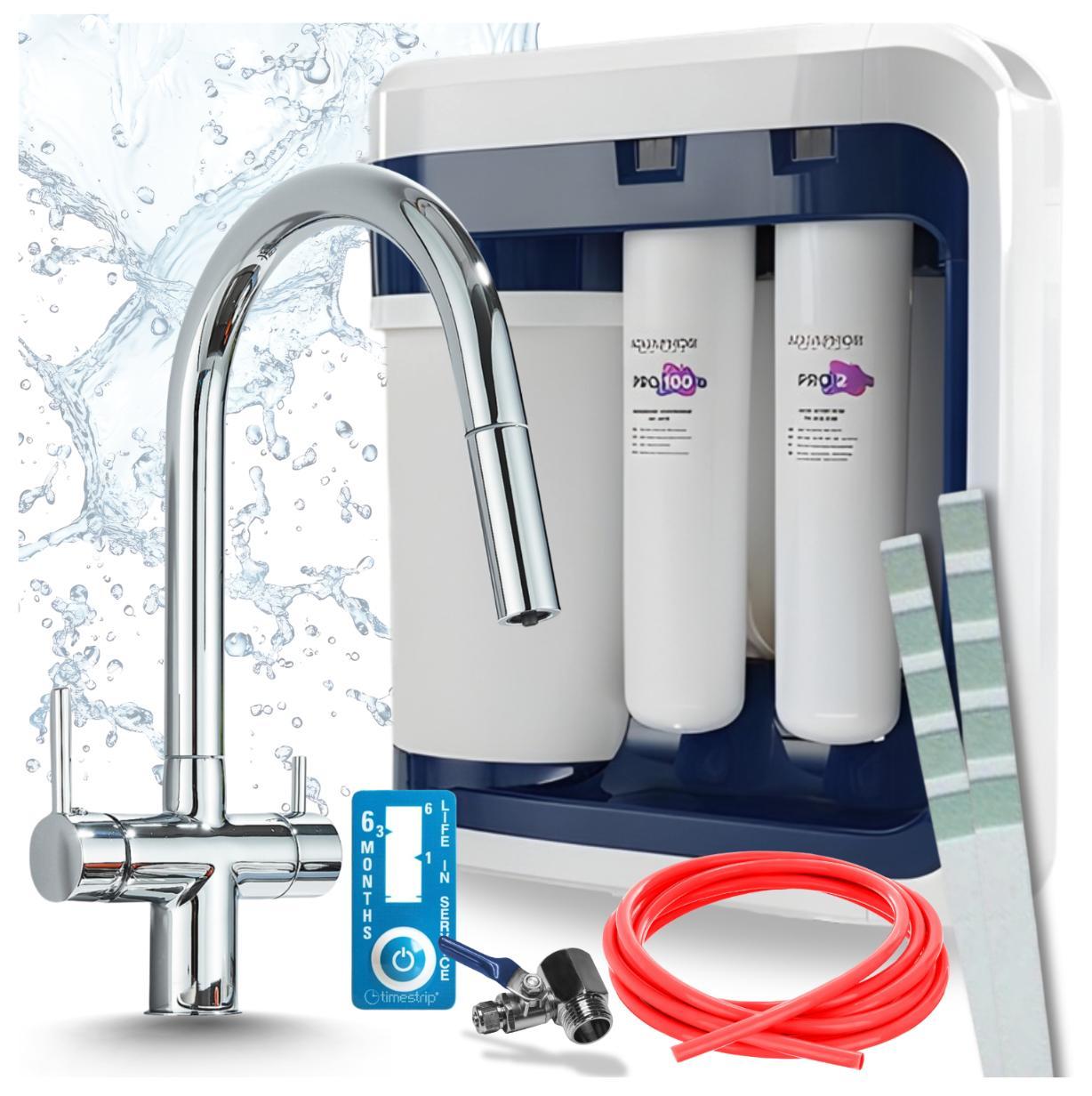 Ari 3-Wege-Küchenarmatur Slender, Chrom, Ausziehbare Spültischarmatur Im Set Mit Aquaphor Ro-202S Pro Wasserfiltersystem