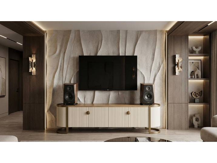 JVmoebel Lowboard Stilvolles TV Lowboard Beige mit Stauraum Gold, Made in Europa