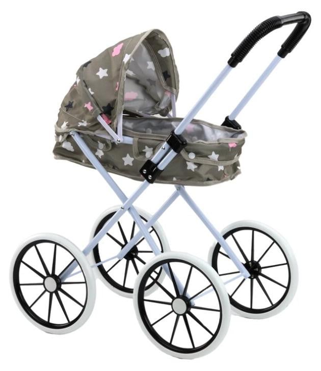 LEAN Toys 17741 Opvouwbare poppenwagen met grote wielen, grijs met sterren