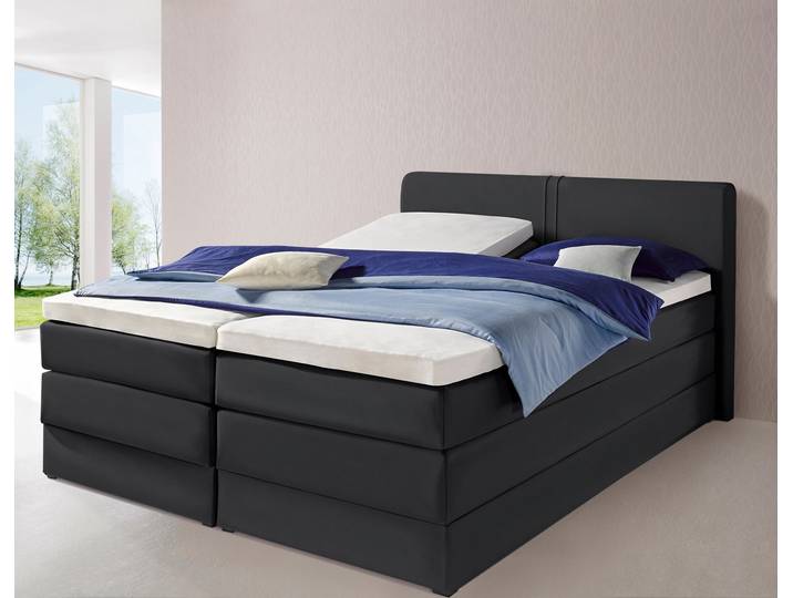 Boxspringbett, Kunstleder, Schwarz, 160×200 cm, Mit Bettkasten, Landhaus, Hapo