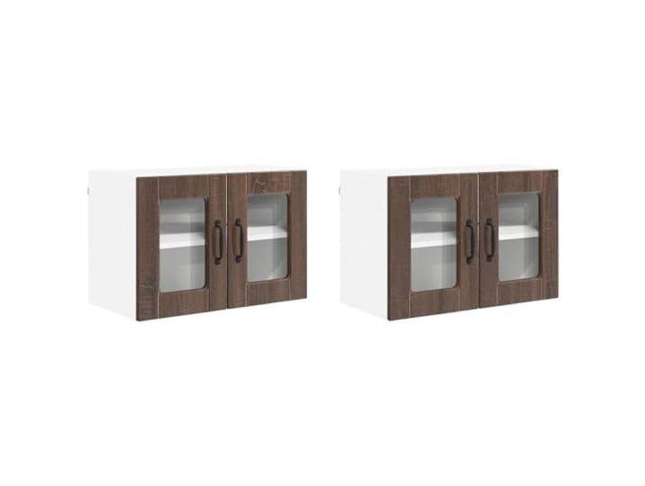 IBUQDDV Wandglas-Schrank Porto 2 STK. Braun Eichen-Optik Holzwerkstoff Wandmontage, offene Regalböden, Stauraum für Gewürze und Kochgeschirr, Innenbereich, moderne Küche