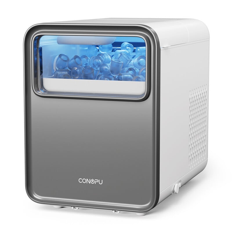 CONOPU Tafelmodel ijsblokjesmachine, zelfreinigend, 12,02 kg dagelijkse productie, compact en draagbaar, inclusief opvangmandje en schepje
