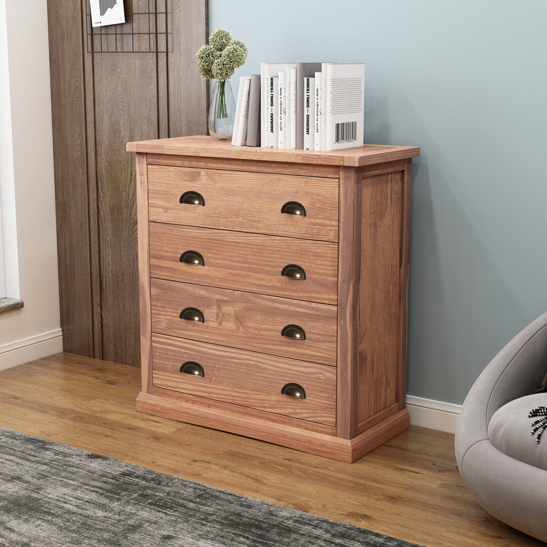 August Grove Durden 90 cm W Chest of 4 Drawers Light Wood 95cm H X 90cm W X 40cm D