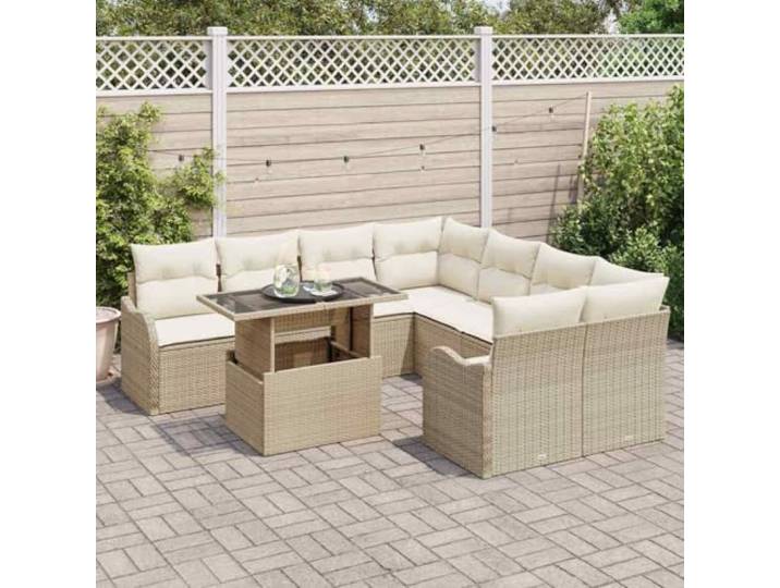KTHLBRH Garten-Set aus Poly-Rattan, beige, 9-teilig, mit Kissen Modulares Sofa, geflochten, für Terrasse und Innenhof