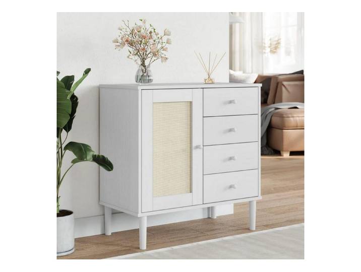 LuxusKollektion Sideboard Sideboard SENJA Rattan-Optik Weiß 80x40x80cm (1 St)