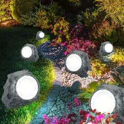 6er Set Design Solar LED Außen Stand Leuchten Terrassen Balkon Stein Lampen grau