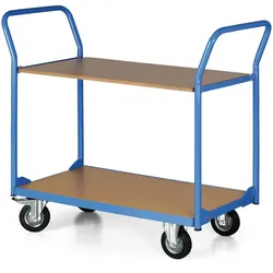 Tischwagen, 2 Regalböden, 500 x 800 mm, Rollen 125 mm, schwarzer Gummi