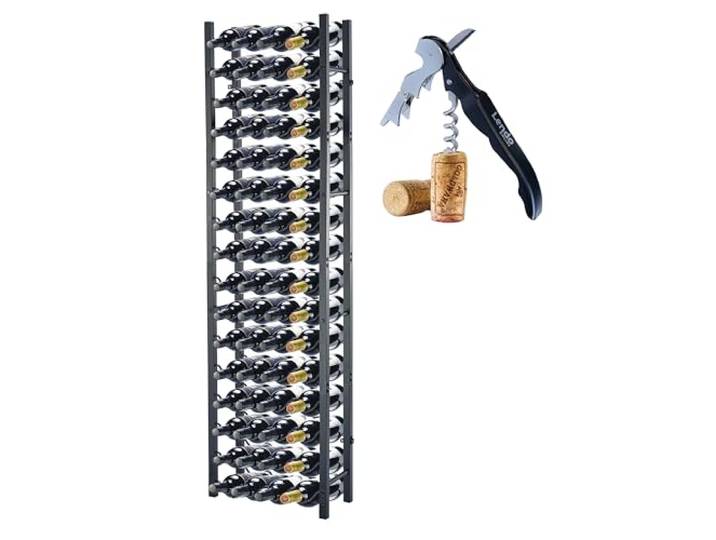 Lendo Online Weinregal - Weinschrank - Weinflaschenhalter - Weinlagerung - Schwarz - Pulverbeschichteter Stahl - Metall - Flaschenregal - Industrieller Stil - 45x20x160 cm (64 Flaschen)