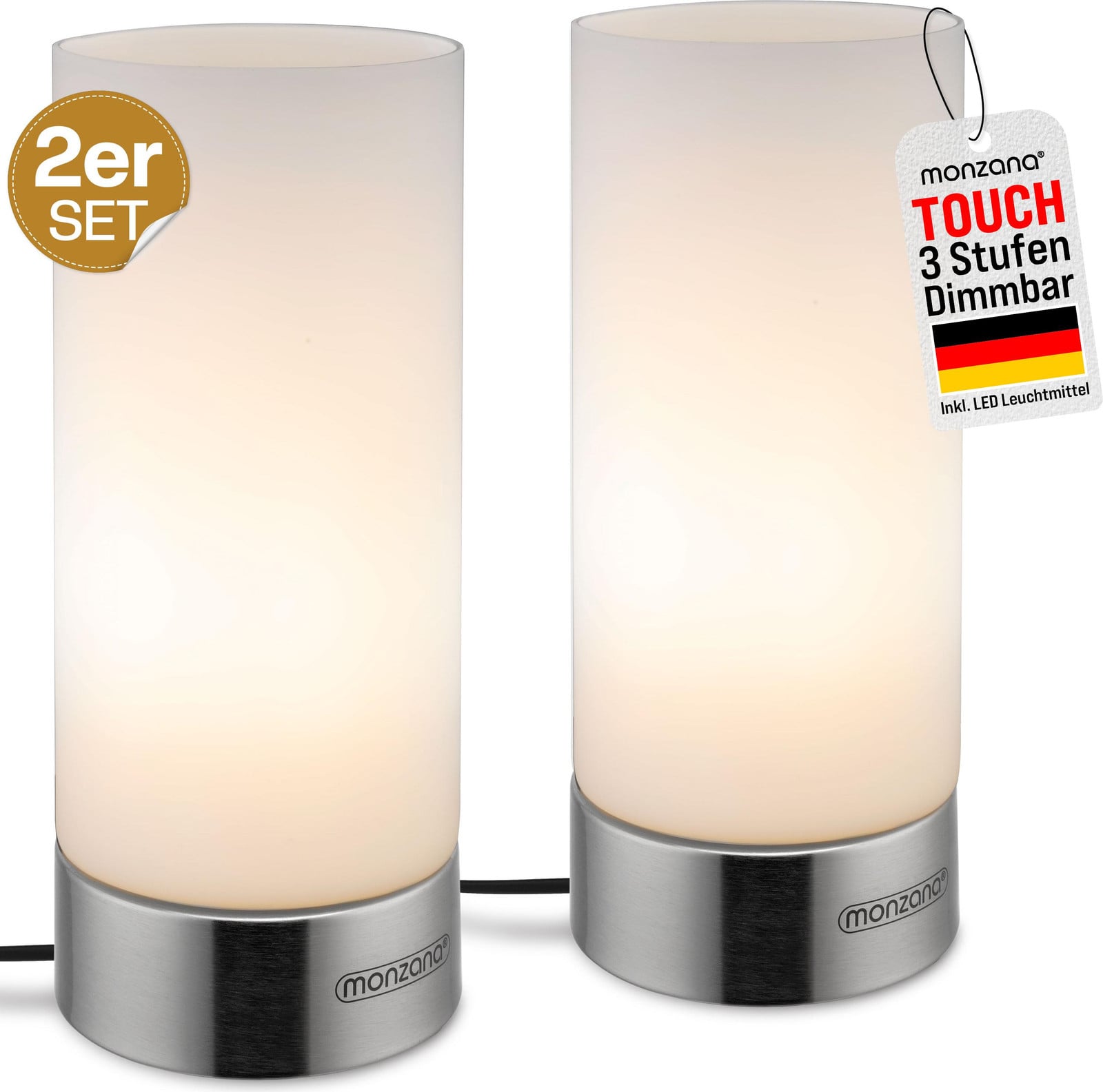 Monzana Set van 2 LED Nachtlampen met Touchdimmer en Glazen Kap