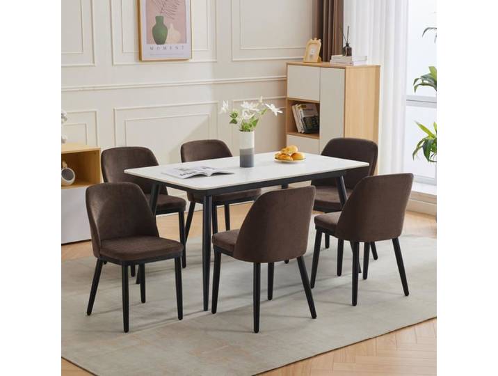 6 chaises salle à manger lin beige marron