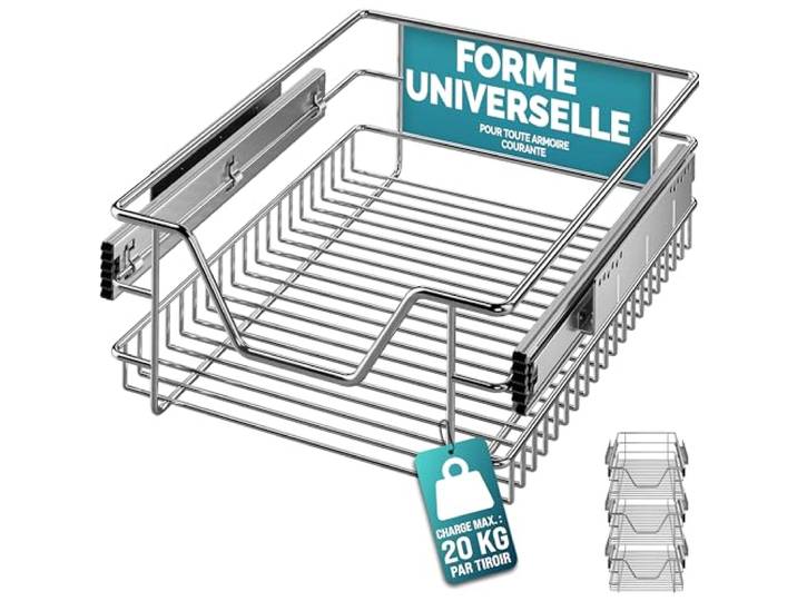 CASARIA® 3x Tiroir télescopique de rangement 40 cm pour armoire cuisine tiroir de cuisine métal tiroir coulissant