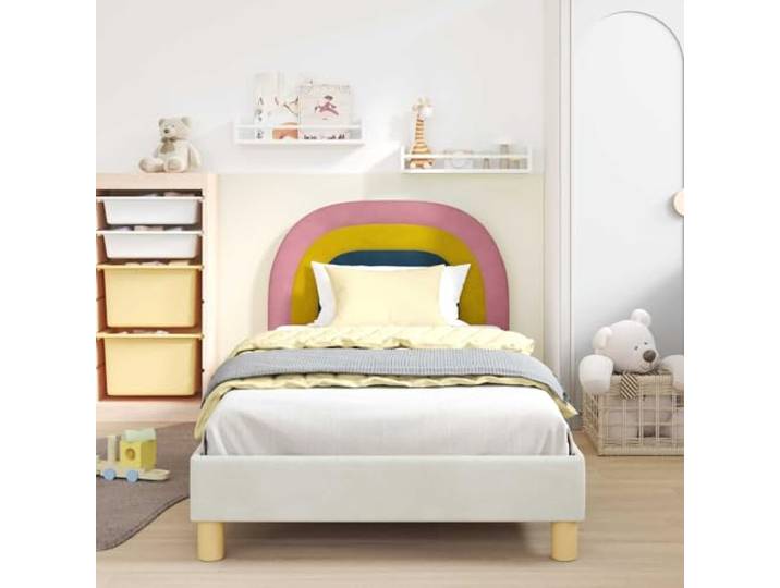 KTHLBRH Einzelbettgestell mit Kopfteil, Creme, 80 x 200 cm Technisches Holz, Samt-Oberfläche, Lattenrost-Design, einfach zu montieren, Verwendung im Innenbereich