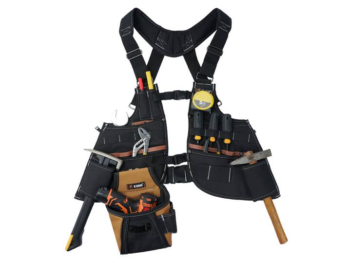 Gilet à outils en cuir pour hommes – Gilet de travail réglable à 37 poches pour électriciens, charpentiers et ouvriers de la construction