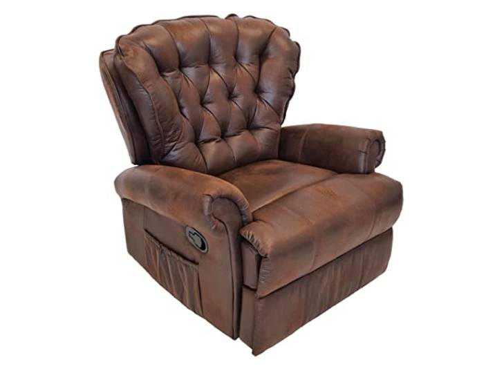 ABC Home Relaxsessel im Chesterfield-Stil – Komfort-Sessel mit manueller Liegefunktion – Edle Vintage-Optik in Braun – Hochwertiges Mikrofaser-Gewebe – 85 cm Breit