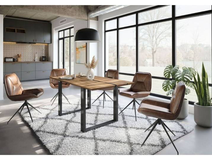 Esstisch Mango 160x90x76 natur lackiert / Epoxid schwarz, U-Beine anthrazit glänzend EPOXY