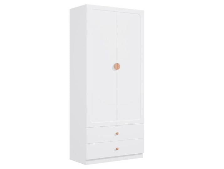 Armoire Blanche 90x45x200cm Poignées Bois Massif 2 Tiroirs Tringle À Vêtements Rangement Moderne Pour Chambre Enfant Bureau