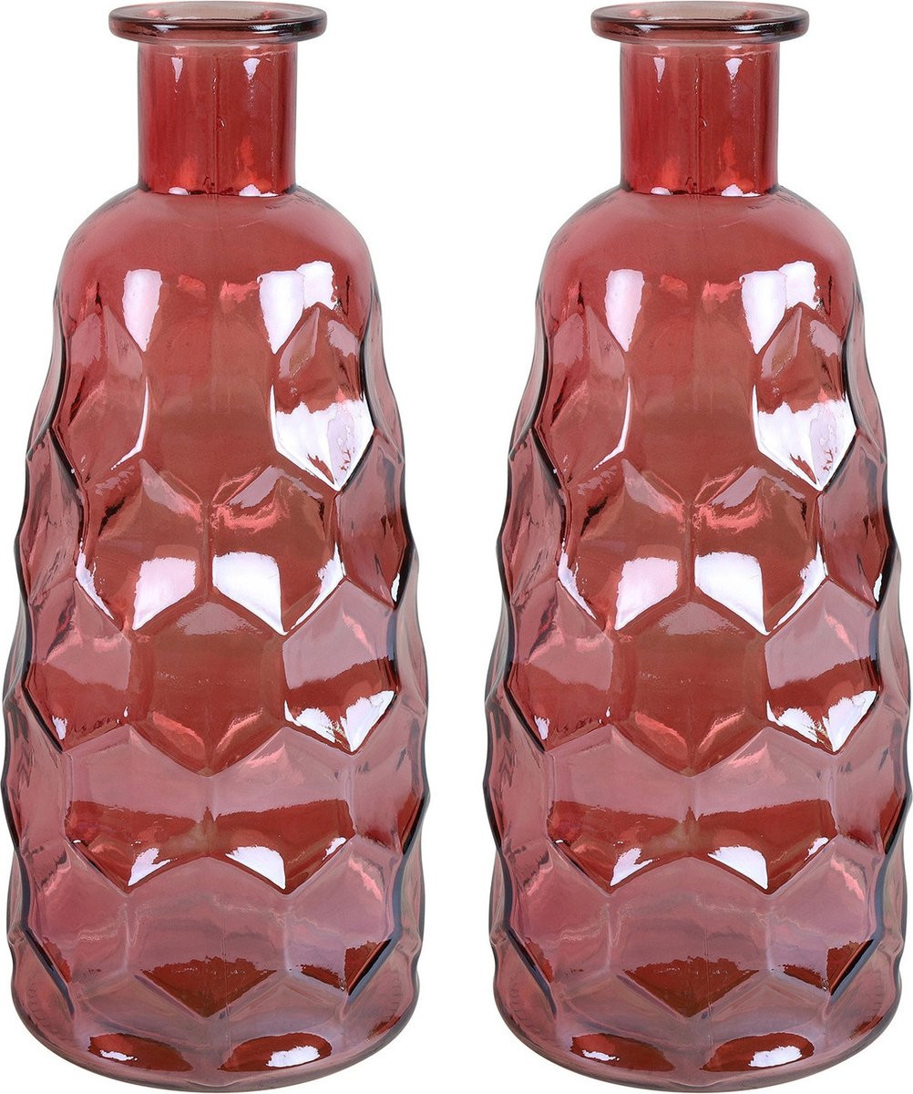 Countryfield Art Deco vaas - 2 stuks - donkerroze transparant - glas - D12 x H30 cm