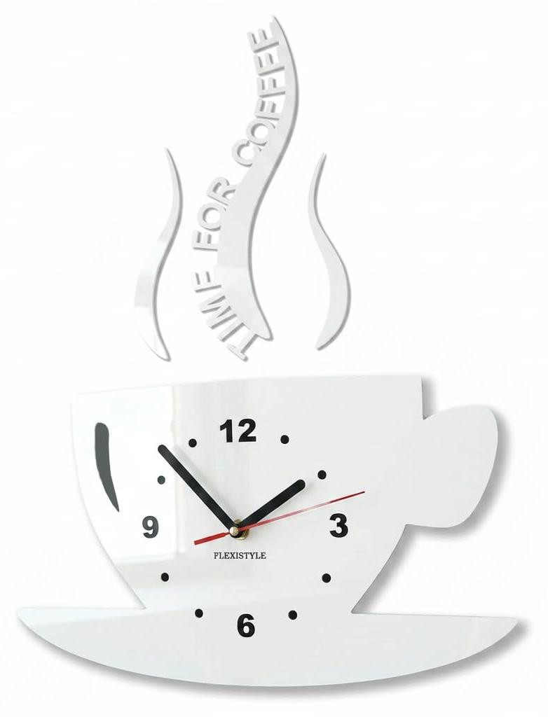 Dripio Wandklok Time for Coffee, Wit, Analoog, met 3D Romeinse cijfers, Acryl, B: 32 cm, H: 19 cm