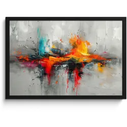 POSTER MIT RAHMEN Moderne Kunst - Orange - Grau - Abstrakt 60x40 cm